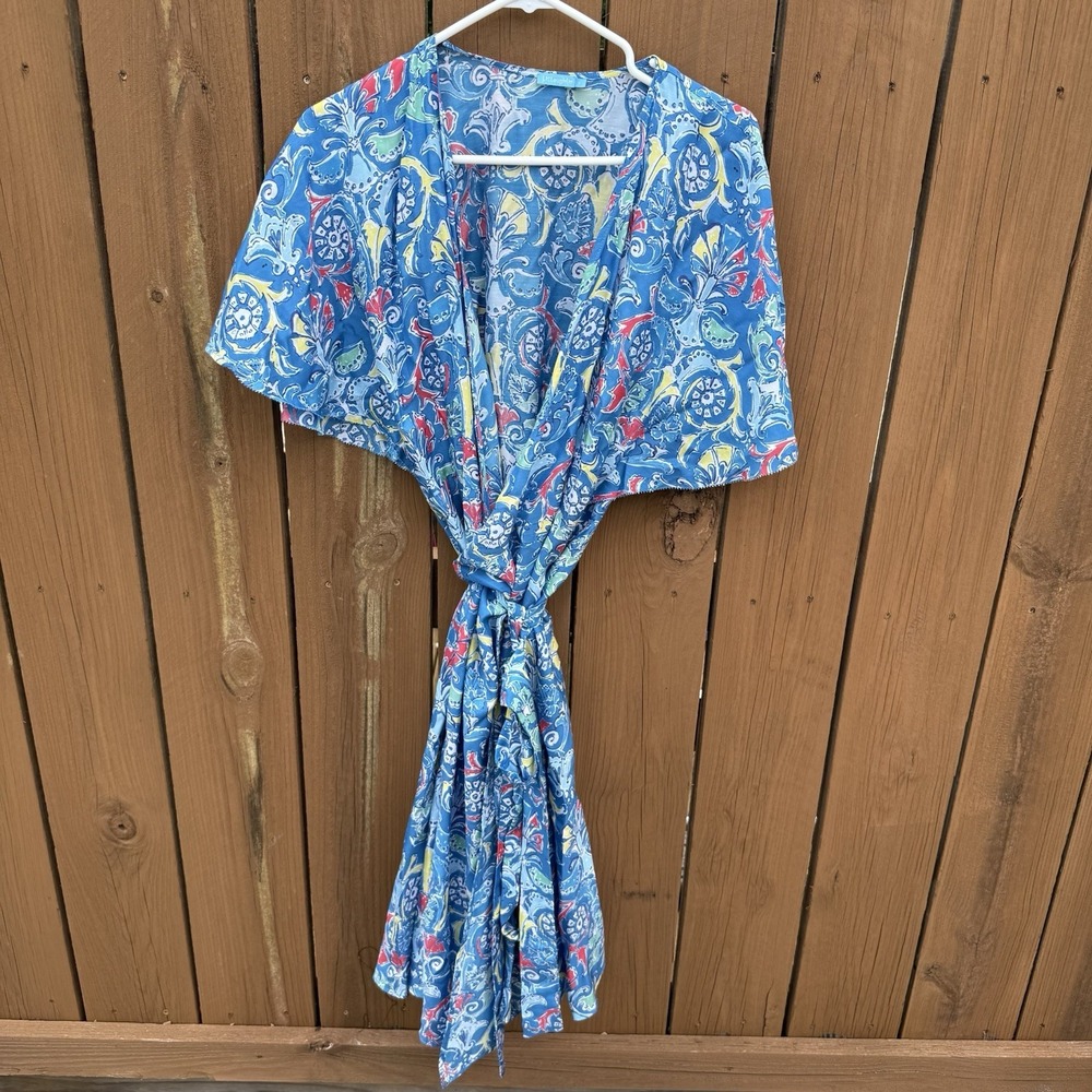 J McLaughlin Midi‎ Dress Women S Faux Wrap Silk Blend Bells Beach Coastal Resort